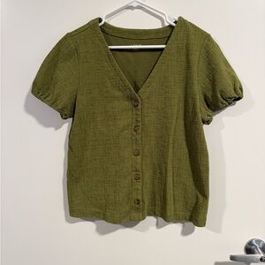 LOFT Outlet Olive Button-Down V-Neck Top
